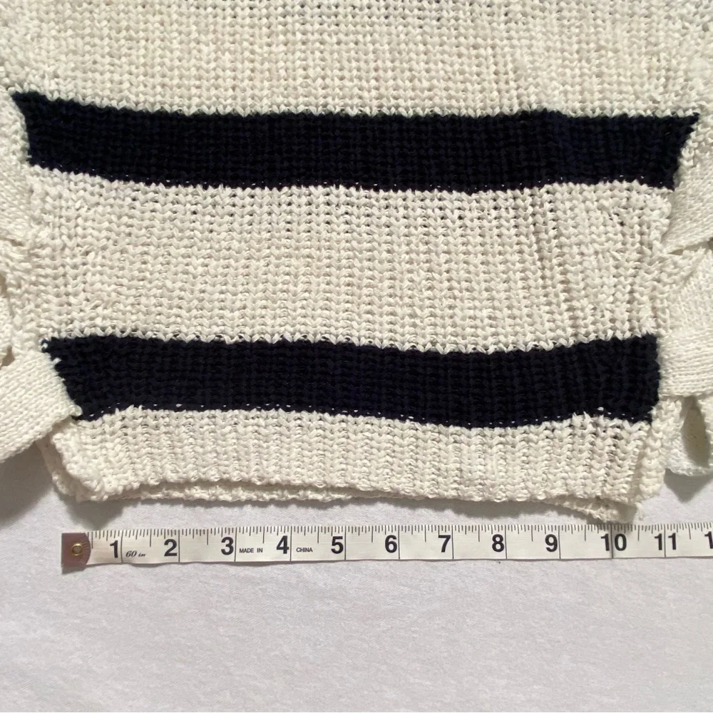 Fate Black White Striped Lace Up Coastal Knit Sweater Size S
